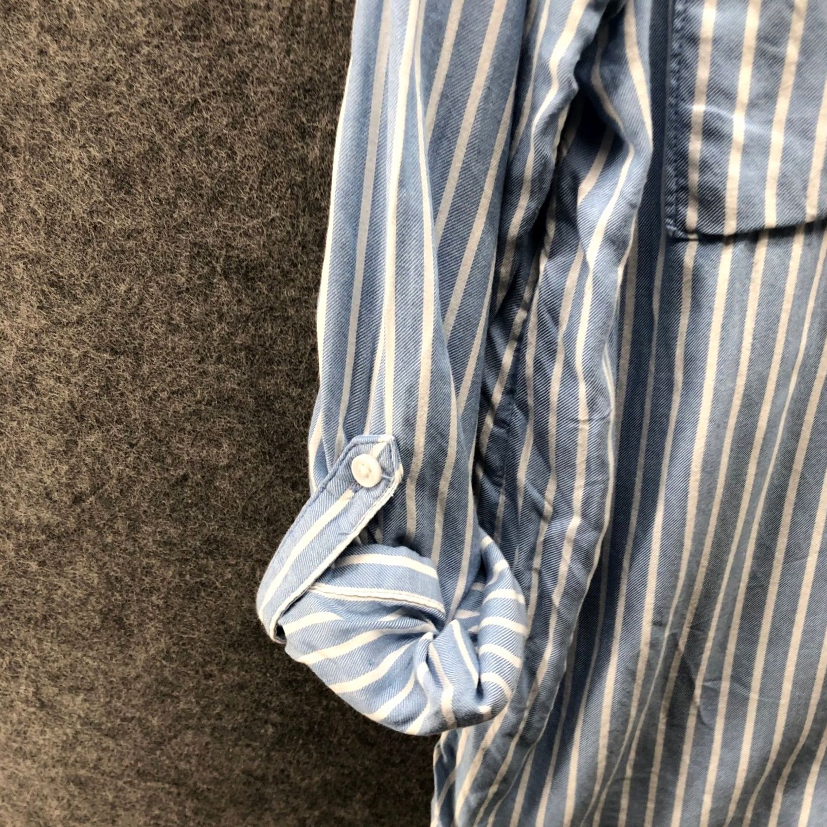 Vintage beachlunchlounge Shirt Womens M Blue White Striped Roll Tab Lyocell Button Down Size M / US 6-8 / IT 42-44 - 5 Thumbnail