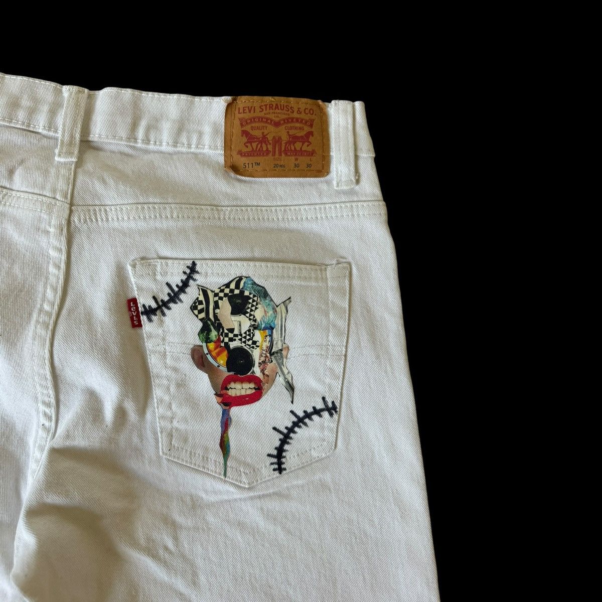 Levi's Unisex Up-cycled reworked one of a kind Levi’s white jeans. Size US 30 / EU 46 - 14 Thumbnail