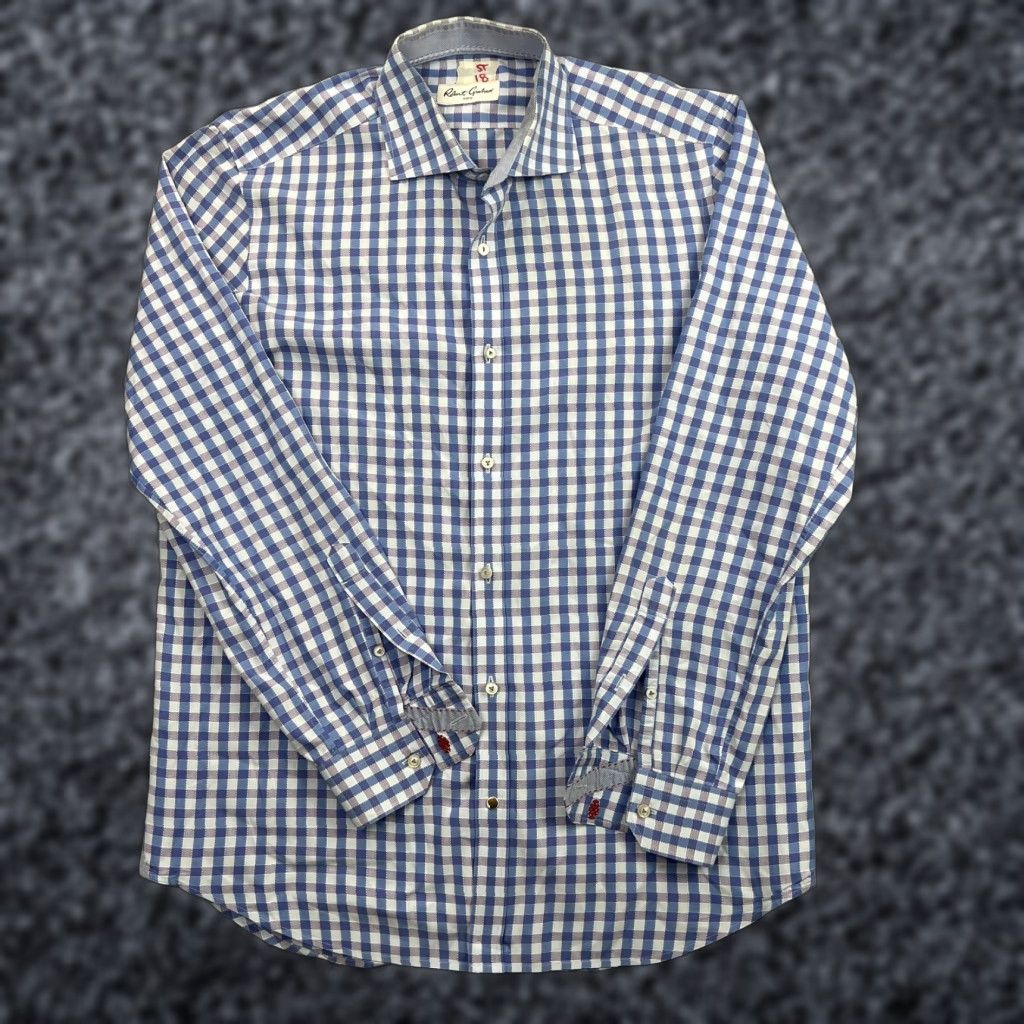 Robert Graham Robert Graham Shirt Mens 16 Blue Gingham Check Long Sleeve Button Front Cotton Dress Shirt Size US L / EU 52-54 / 3 - 1 Thumbnail