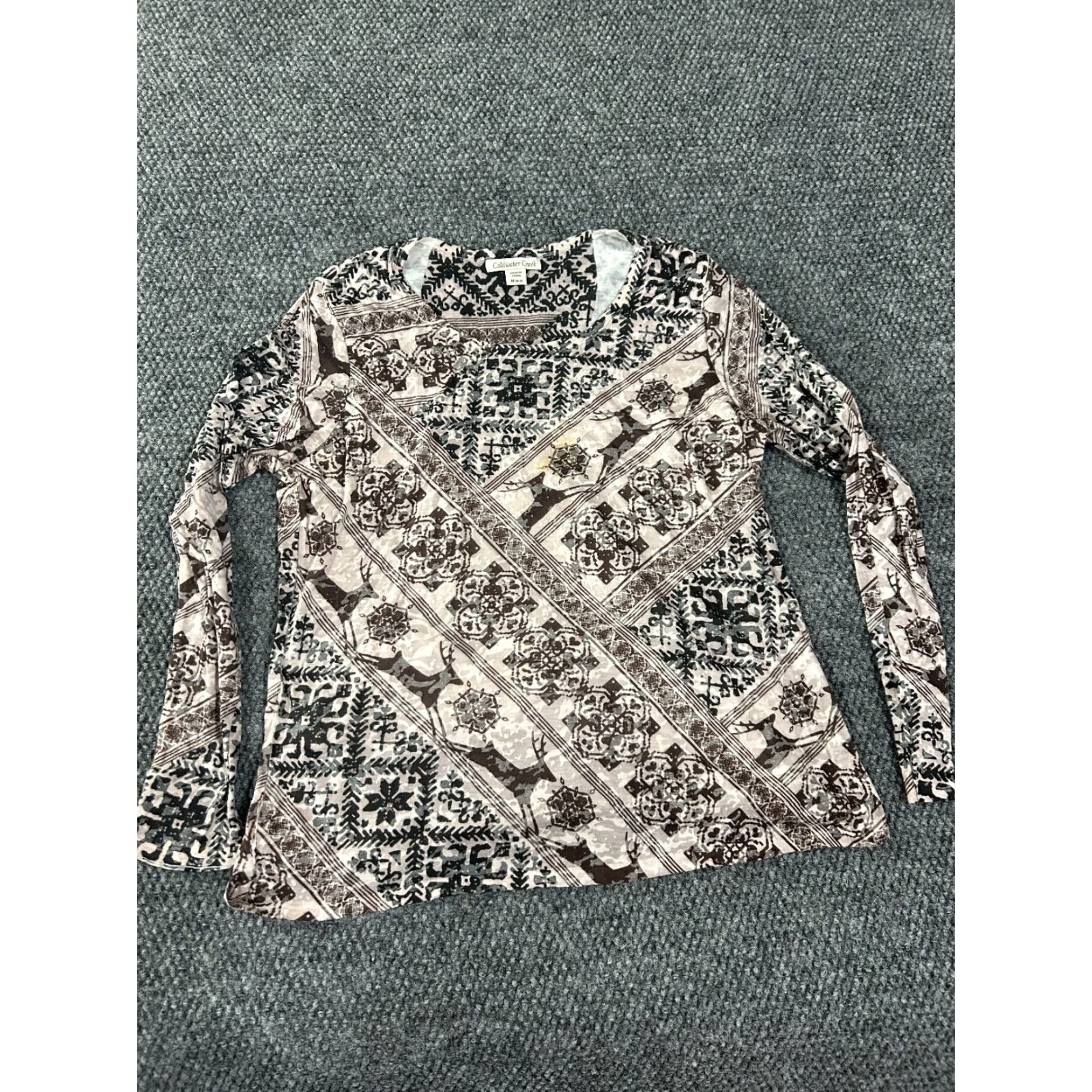 Coldwater Creek Coldwater Creek Blouse Womens Shirt Regular Small Gray Crew Neck Long Sleeve Cotton Rayon Stretch Classic Pattern Solid Vintage No N/A Size S / US 4 / IT 40 - 2 Thumbnail