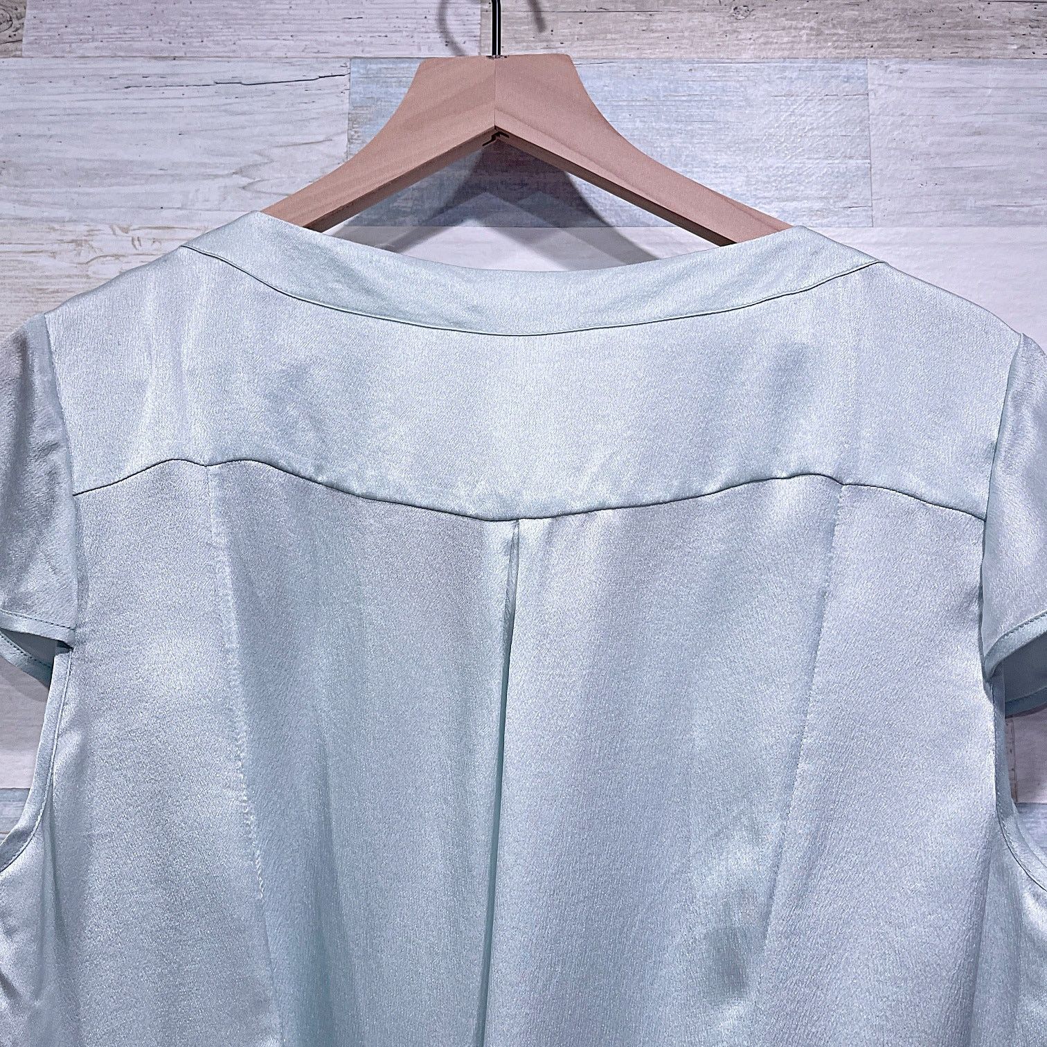 BANANA REPUBLIC Silk Pleated Fringe Blouse Blue Womens XL