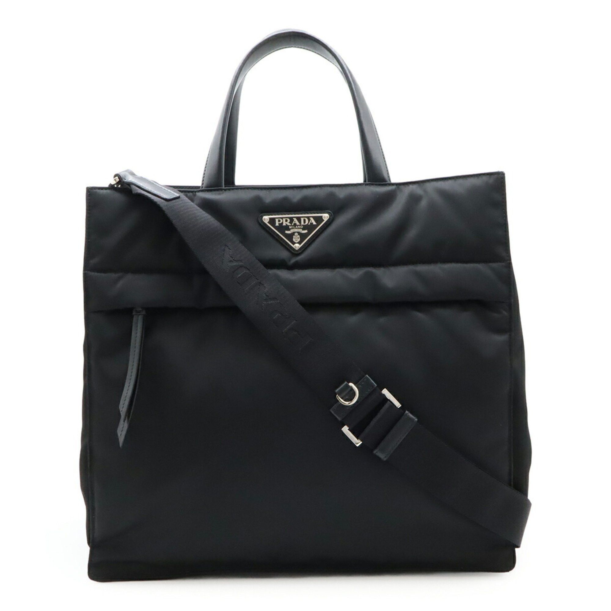 PRADA TESSUTO+VITELLO Triangle Shoulder Bag Tote Nylon Leather