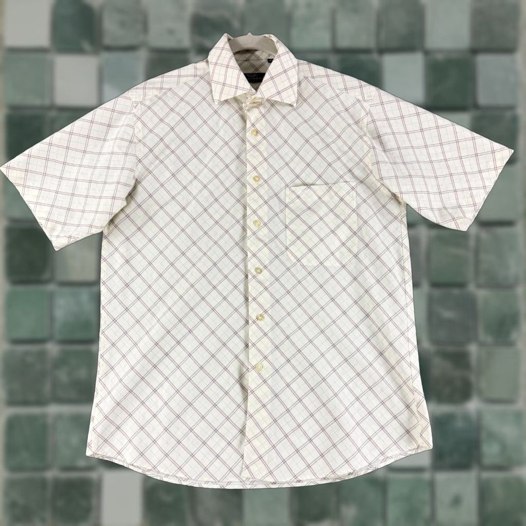 Giorgio Armani Vintage Giorgio Armani Lecollezioni Button-Up Shirt Mens L Ivory Plaid SS Size US L / EU 52-54 / 3 - 1 Thumbnail