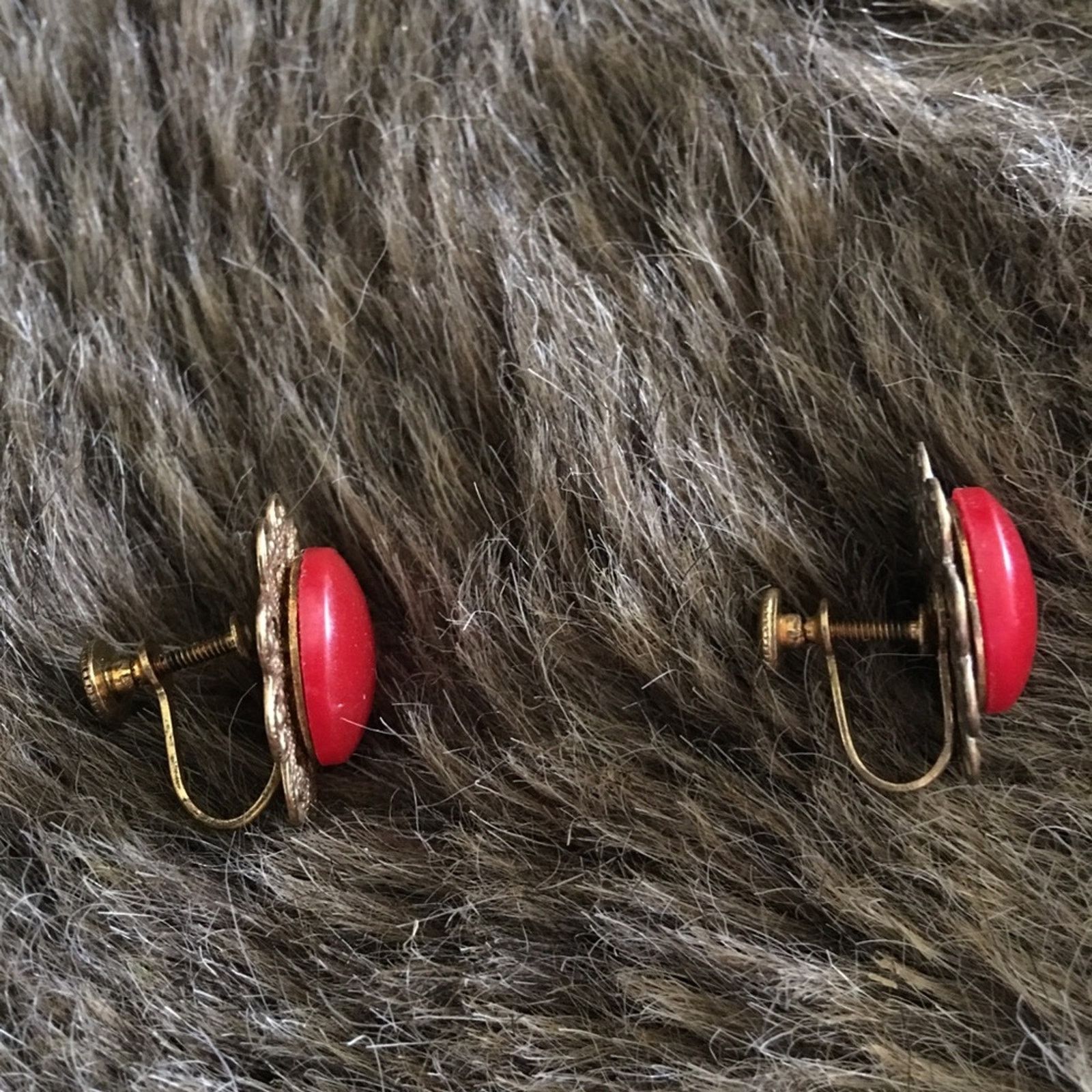 Vintage Vintage 50s red marble bakelite earring brooch set Size ONE SIZE - 3 Thumbnail