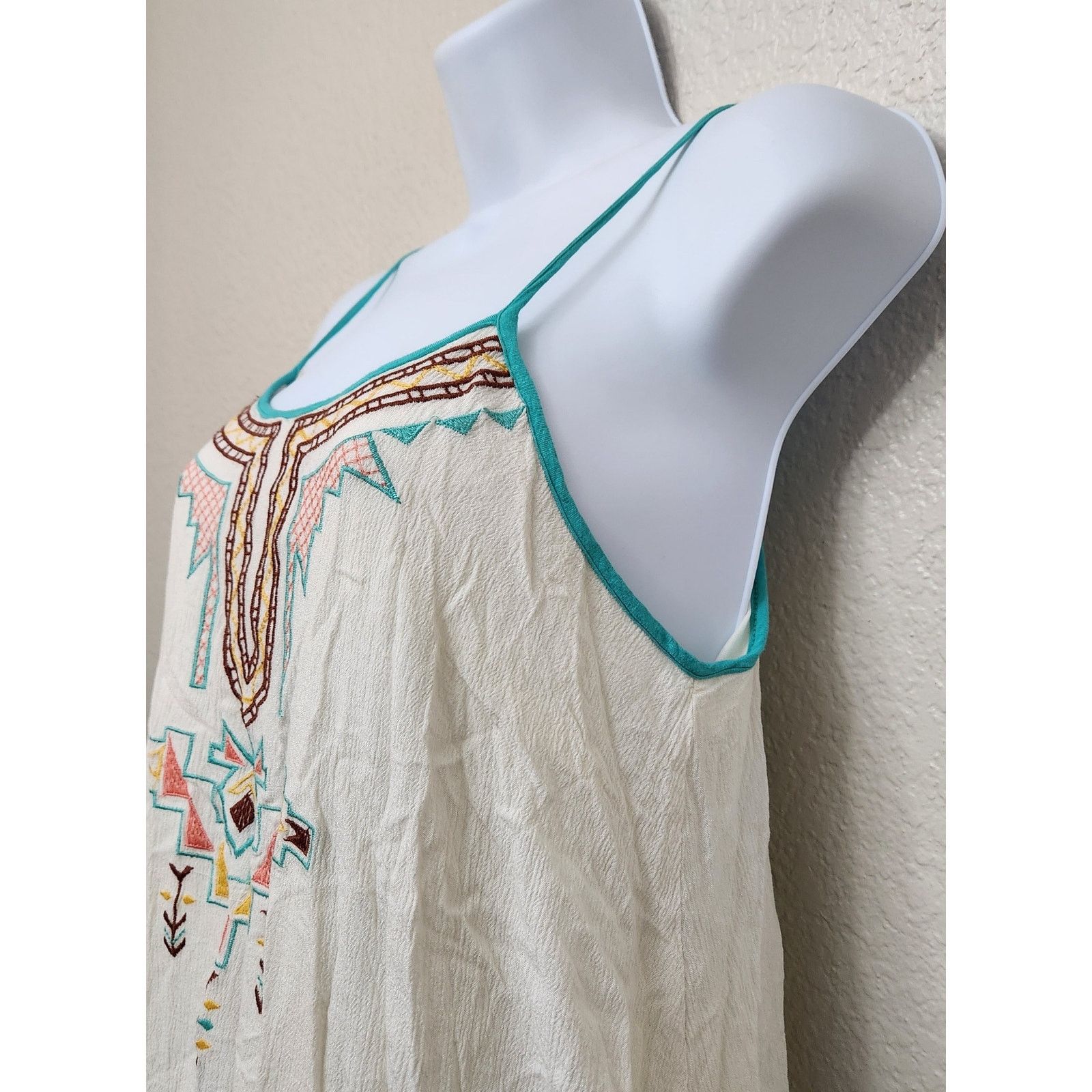 Other Flying Tomato Cream Teal Aztec Tribal Spaghetti Strap Top S Size S / US 4 / IT 40 - 4 Thumbnail