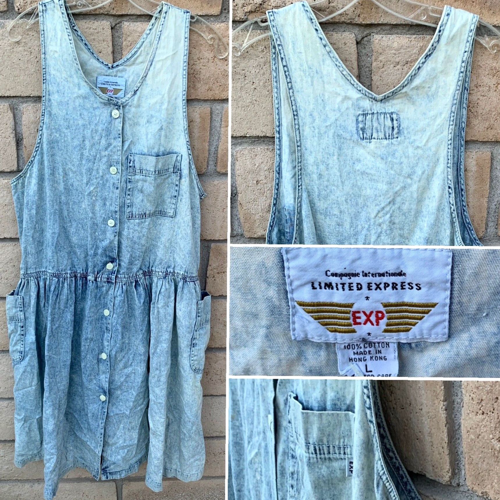 Express VINTAGE Limited Express Jumper Dress Casual 1980s Blue Cotton Pockets L Womens Size L / US 10 / IT 46 - 2 Thumbnail