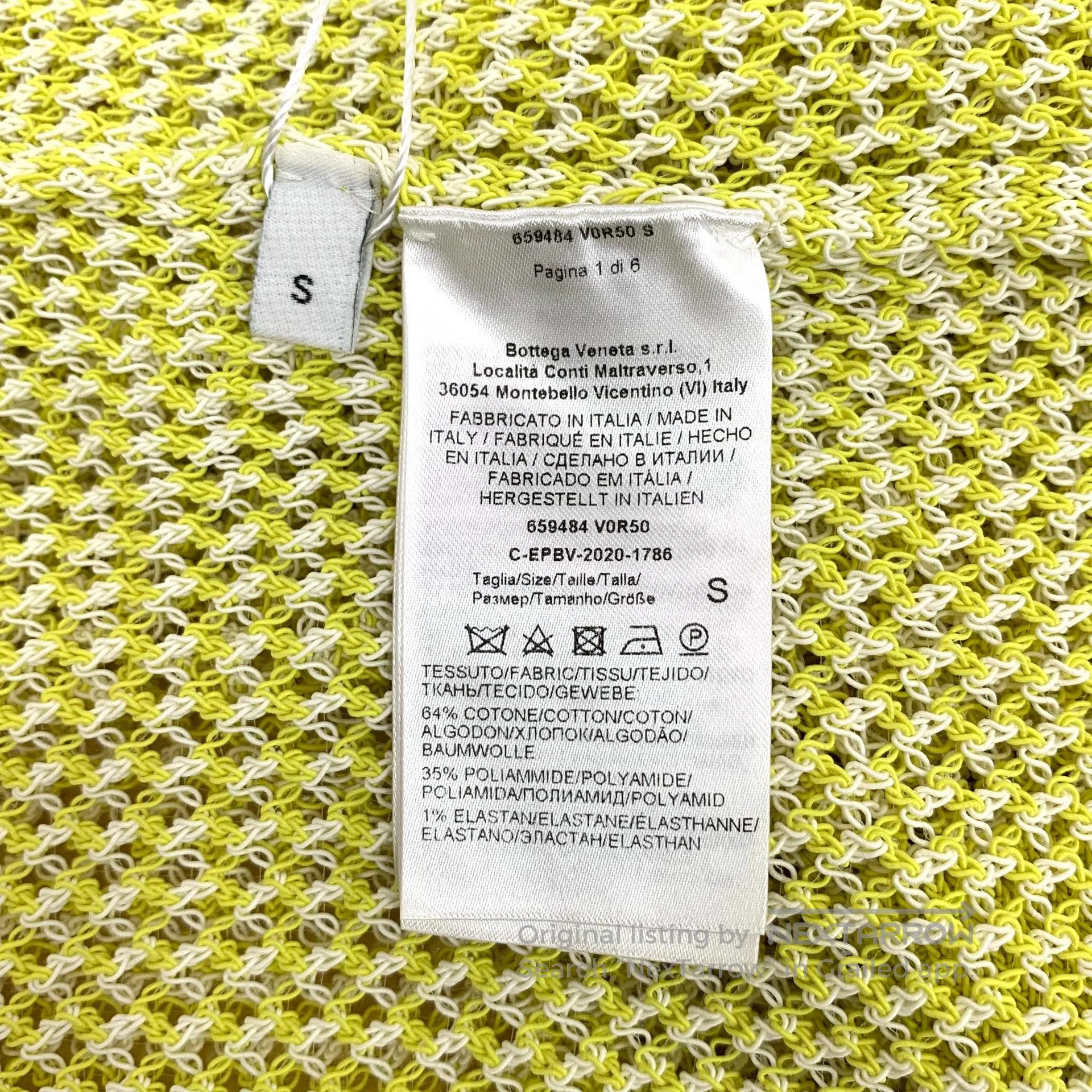 Bottega Veneta Bottega Veneta Yellow Net Knit Cotton Collar Short Sleeve Size S / US 4 / IT 40 - 6 Thumbnail