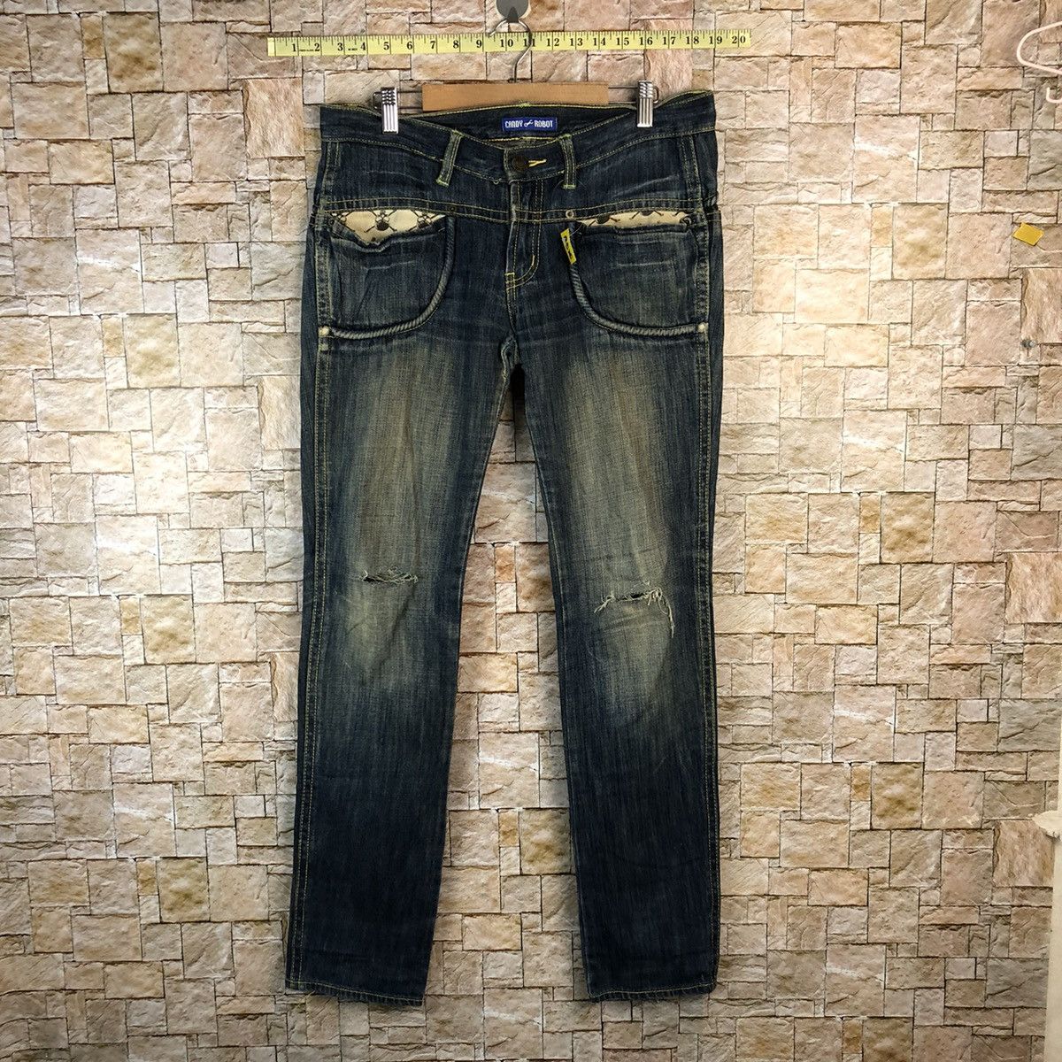 Japanese Brand Candy Robot Blue Distressed Denim Pants #A1125 Size 32" / US 10 / IT 46 - 1 Thumbnail