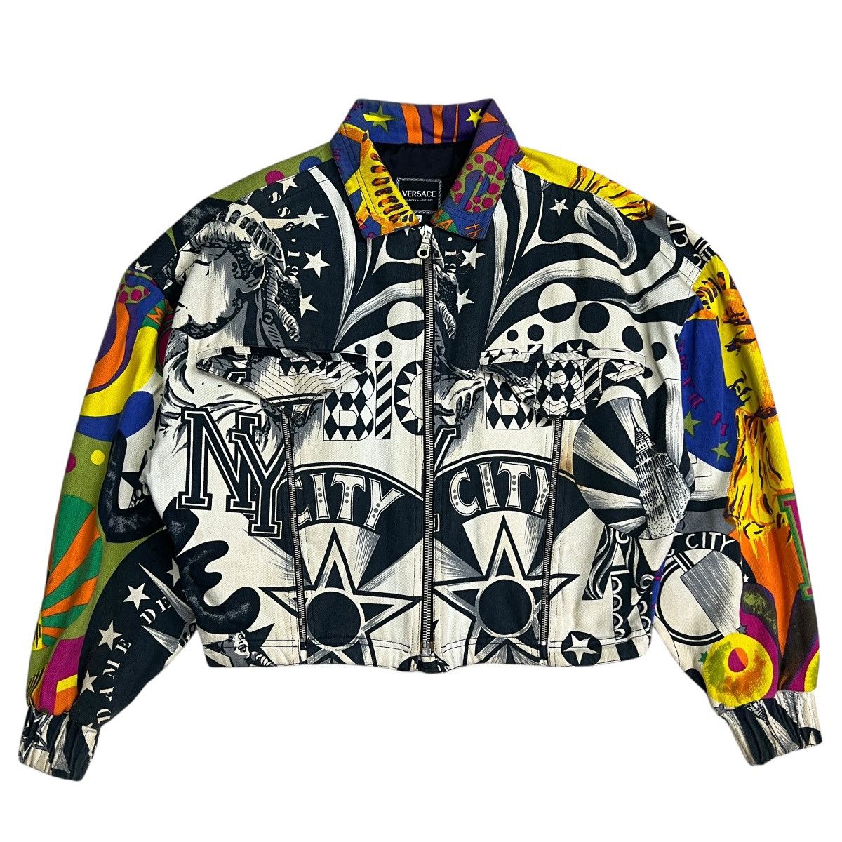 Versace Jeans Couture 💥VERSACE LIBERTY DENIM BOMBER JACKET Size US XL / EU 56 / 4 - 3 Thumbnail