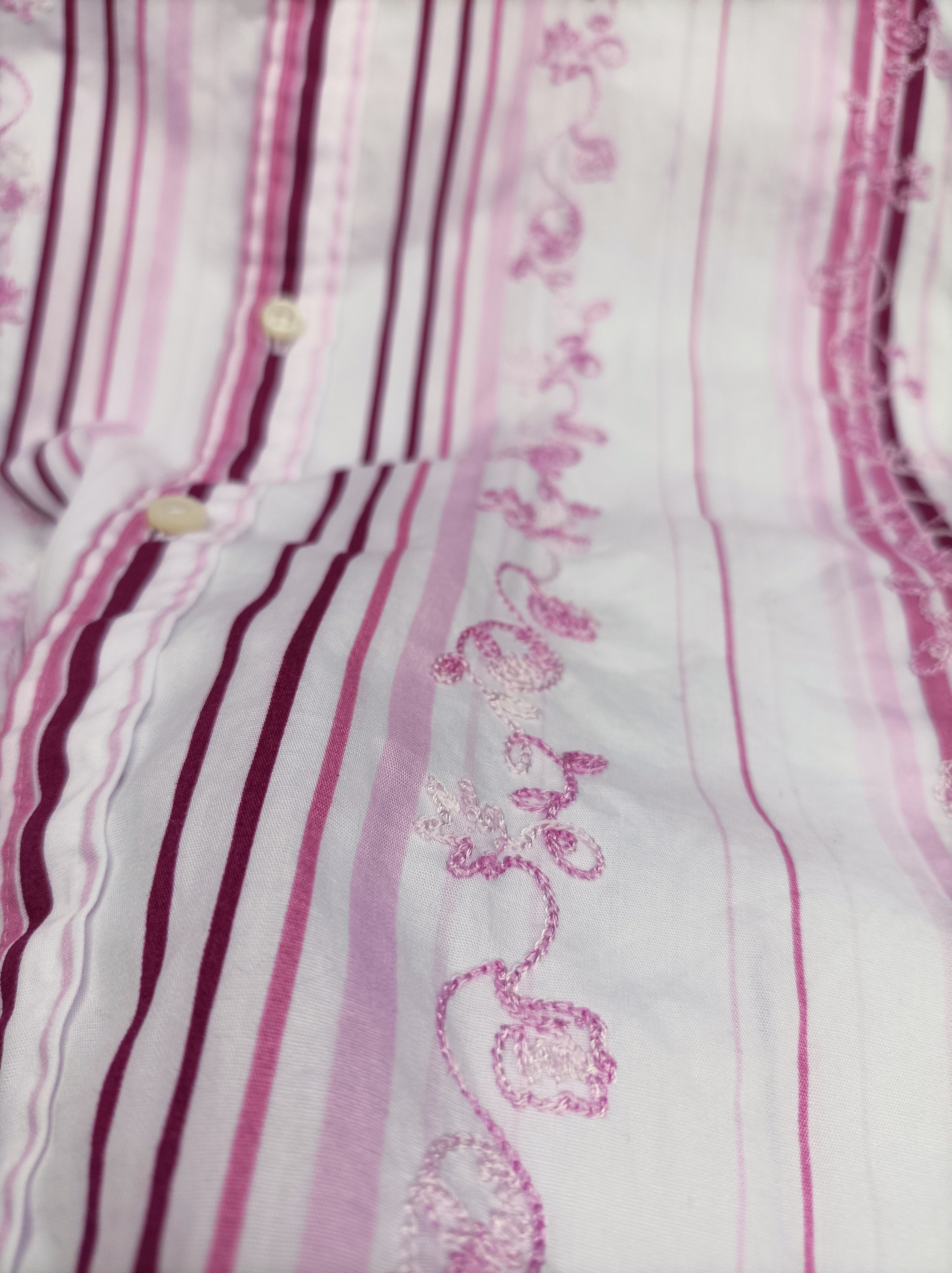 Yohji Yamamoto (S335) A.A.R. Against All Risks Japan White Pink Strip Shirt Size US M / EU 48-50 / 2 - 8 Thumbnail