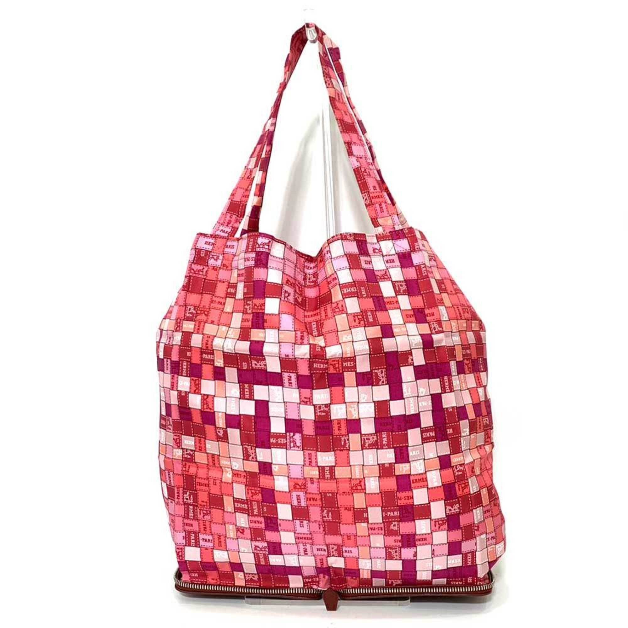 image of Hermes Bag Silky Pop Borduc Check Ribbon Pink X Bordeaux Rouge Ash Moyenne Folding Eco Handbag Tote