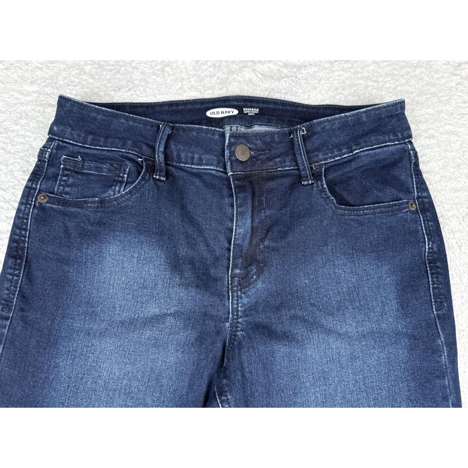 Old Navy Old Navy Jeans Womens 6 Rockstar Super Skinny Ankle Dark Wash Raw Hem Stretch Size 28" / US 6 / IT 42 - 4 Thumbnail