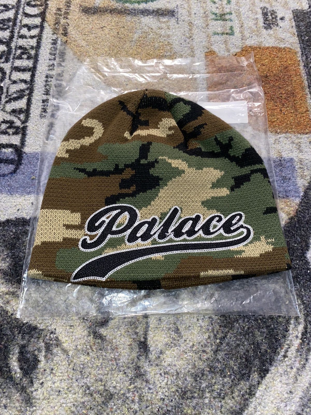 image of Palace Script Nein Cuff Beanie in Camo, Men's