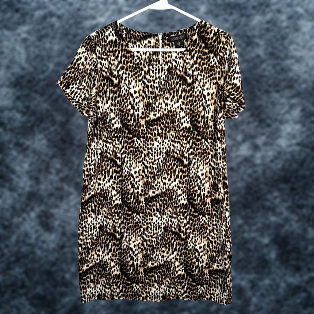 Rachel Zoe Rachel Zoe Leopard Print Short Sleeve Dress Womens 10 Multicolor Shift Summer Dress Mens? Size 32" / US 10 / IT 46 - 1 Thumbnail