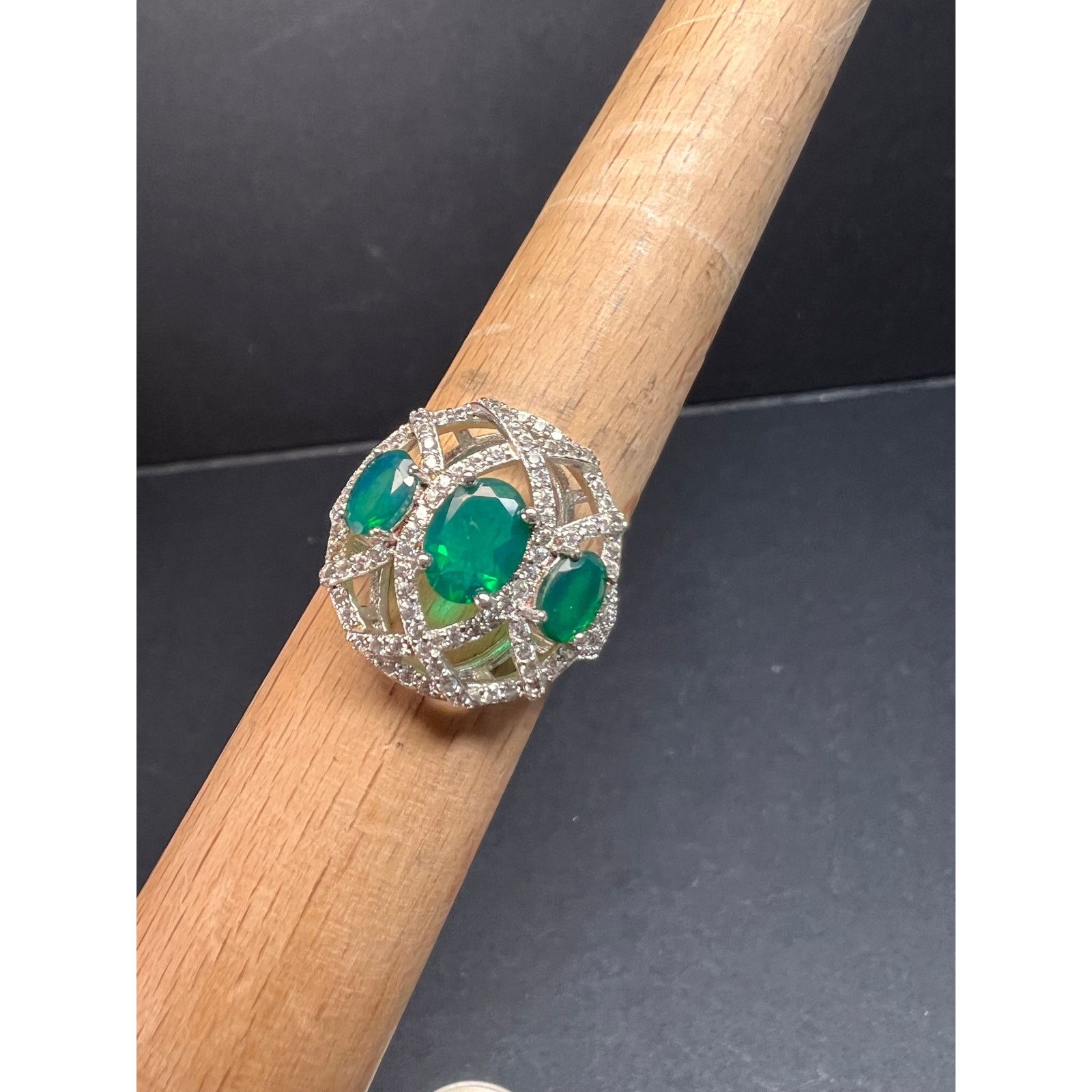 Other Synthetic emerald CZ sterling silver cocktail ring size 9 Size ONE SIZE - 14 Thumbnail