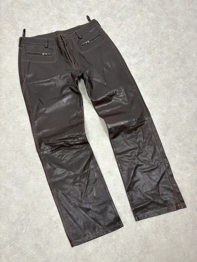 Vintage 1990s Gianni Versace Brown Leather Biker Pants Size US 32 / EU 48 - 5 Thumbnail