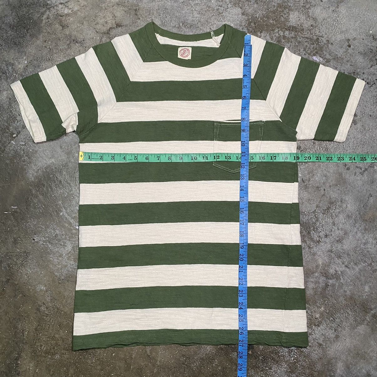 Full Count & Co. × Japanese Brand Vintage Full Count Green and White Stripes Pocket Tee Size US M / EU 48-50 / 2 - 12 Thumbnail