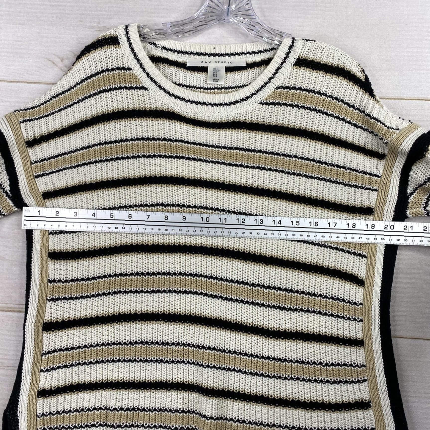 Vintage Max Studio Sweater Womens S Cable-Knit Dolman Sleeve Roll Neck Stripe Pullover Brown Cream Size S / US 4 / IT 40 - 6 Thumbnail