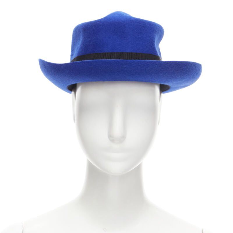Maison Michel new MAISON MICHEL Tiger cobalt blue wool felt black grosgrain fedora hat 57cm Size ONE SIZE - 1 Thumbnail