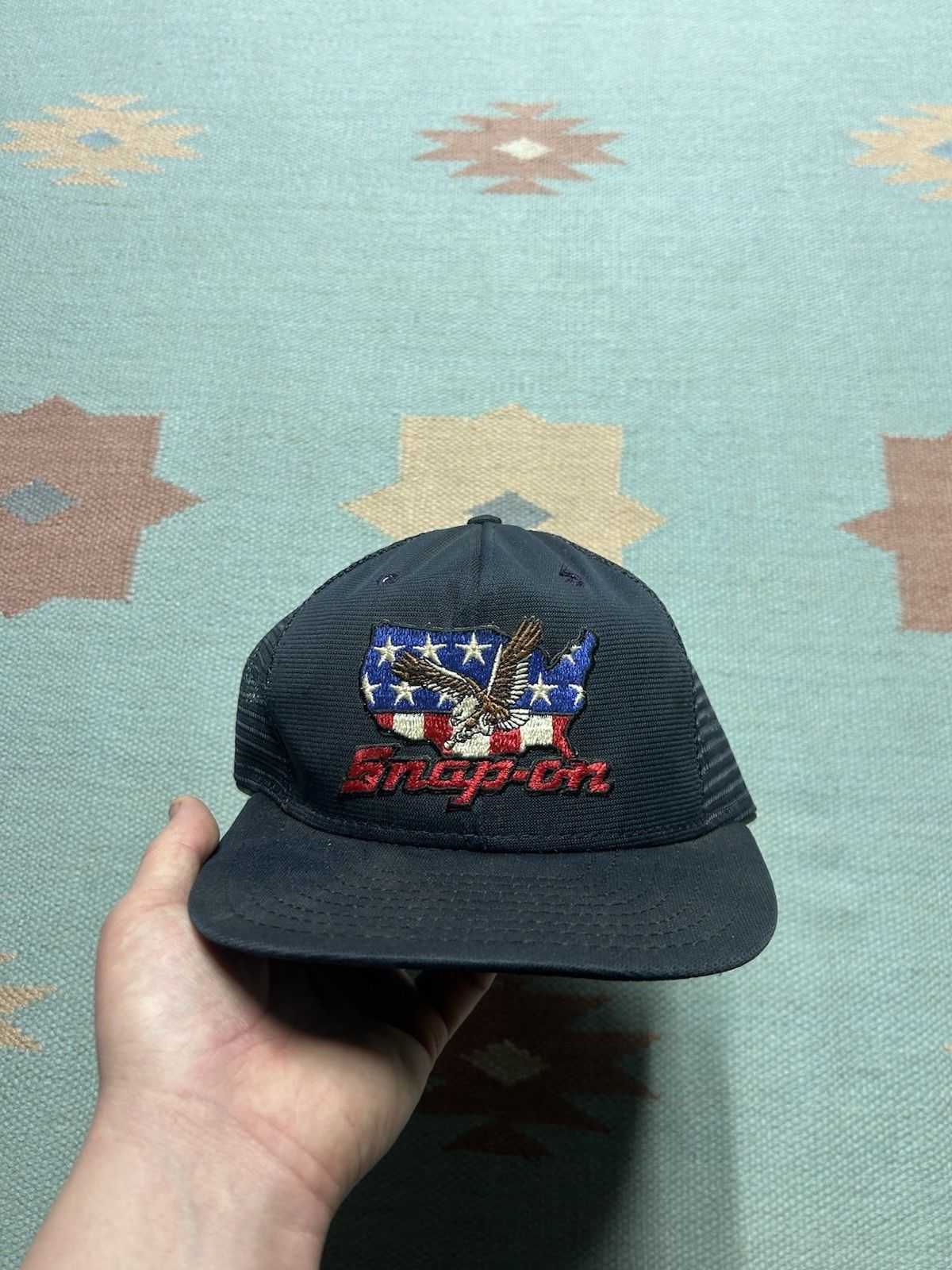 Vintage Vtg 80s trucker hat mesh snap on tools Eagle navy made n USA Size ONE SIZE - 2 Thumbnail
