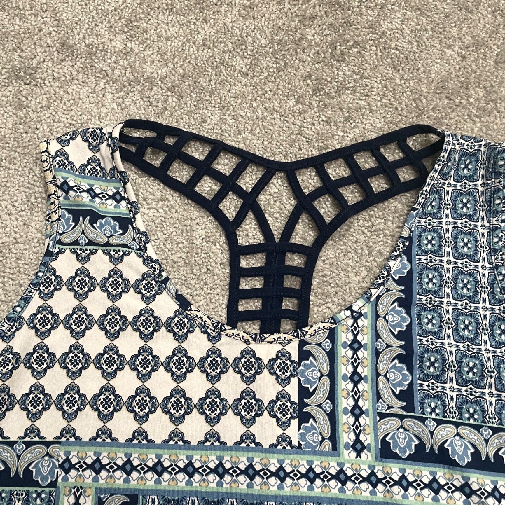 Vintage Perseption Concept Tank Top Women M Blue Geometric Racerback Sleeveless Casual Beach, Classic, Tropical Shirt Mens? Women Size M / US 6-8 / IT 42-44 - 3 Thumbnail