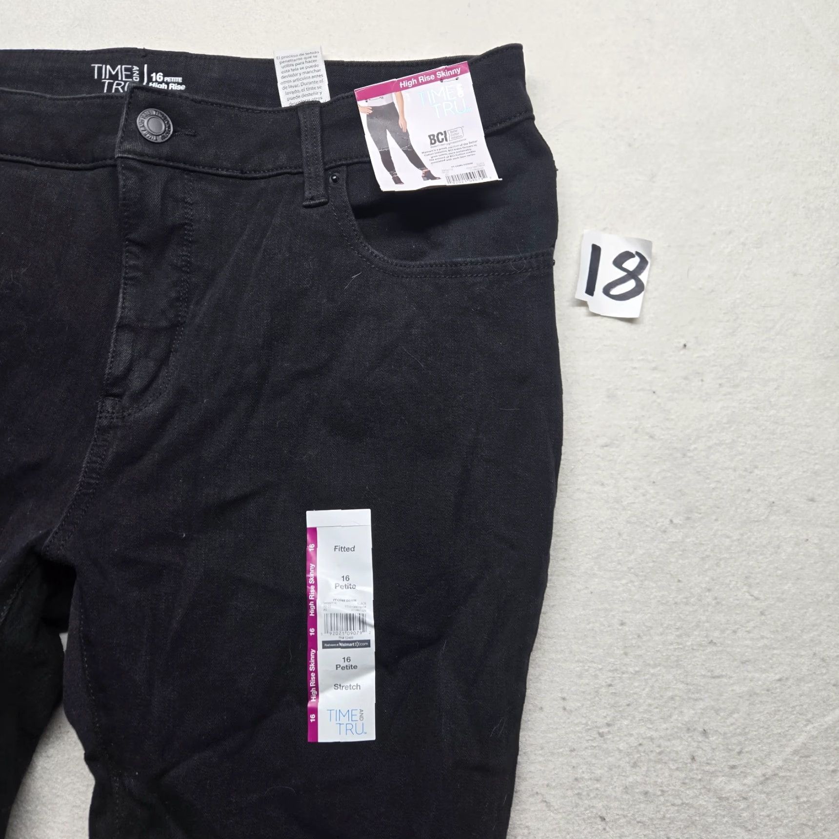 Vintage Time and Tru Jeans Women's 16 Petite Black High Rise Skinny Denim Pantss Size 38" / US 16 / IT 52 - 2 Thumbnail