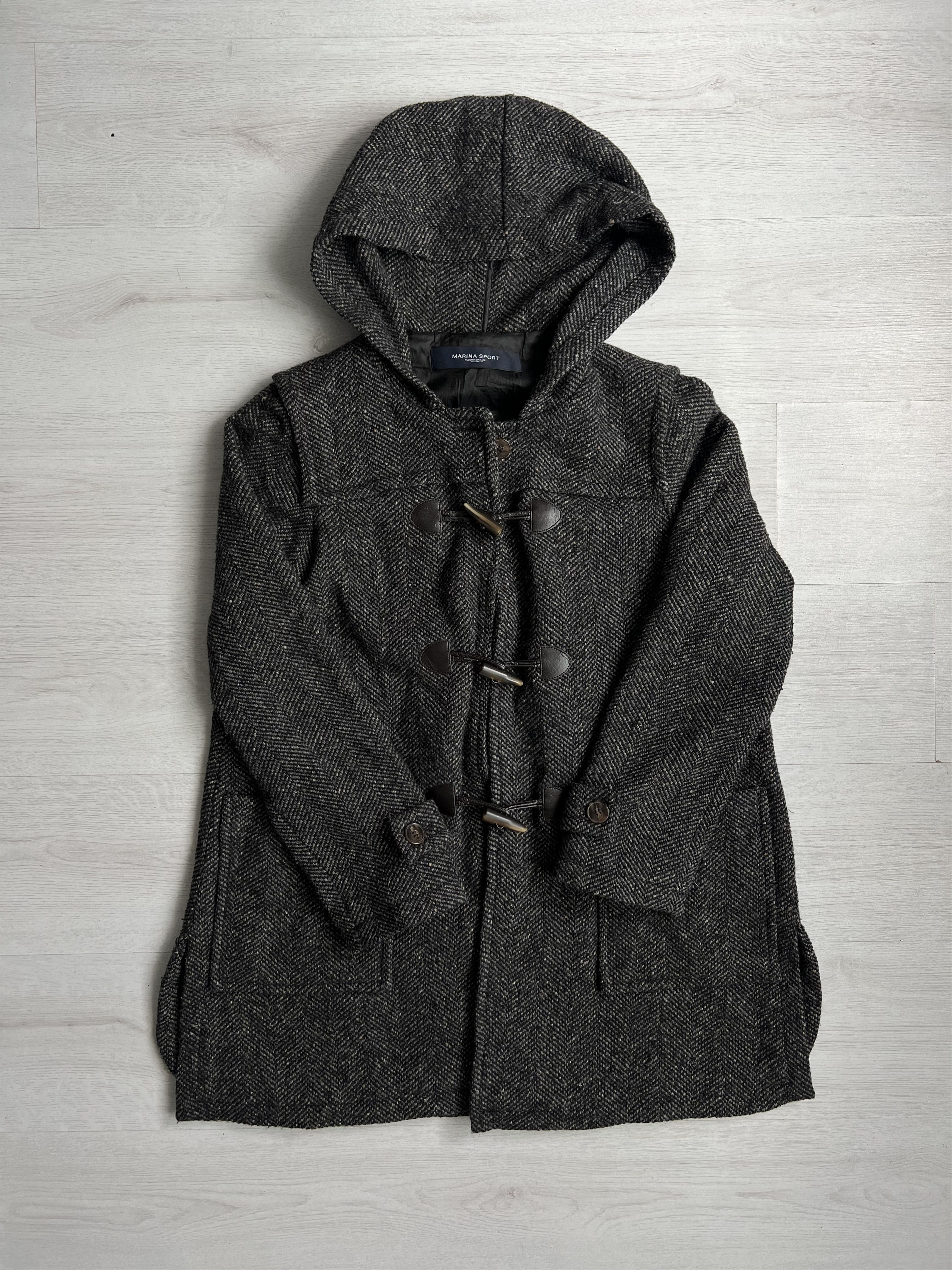 Image of Vintage Marina Rinaldi Sport Grey Toggle Wool Hooded Jacket Coat, Women's (Size 2XL)