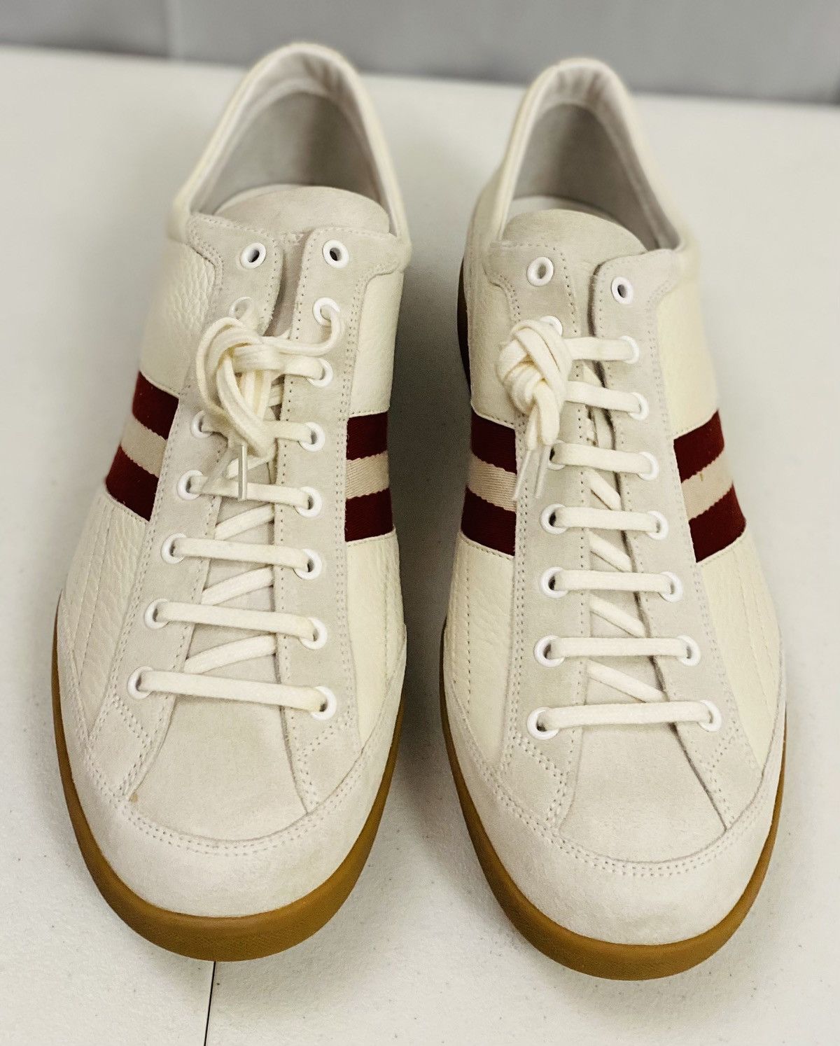 Bally Bally White/Cement Leather/Suede Stripe Nate Sneaker 12 NIB Size US 12 / EU 45 - 3 Thumbnail