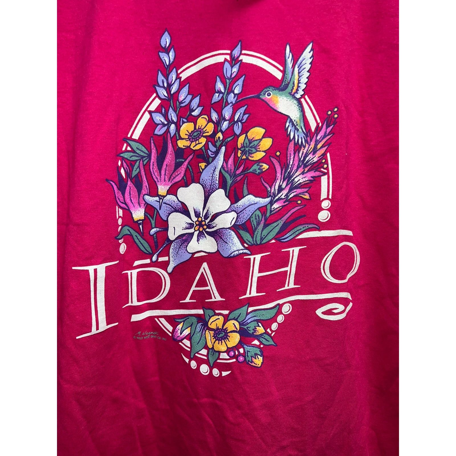 Jerzees Vintage Idaho Shirt Hummingbird Garden Flower Pink Tee 90s M Size US M / EU 48-50 / 2 - 2 Thumbnail