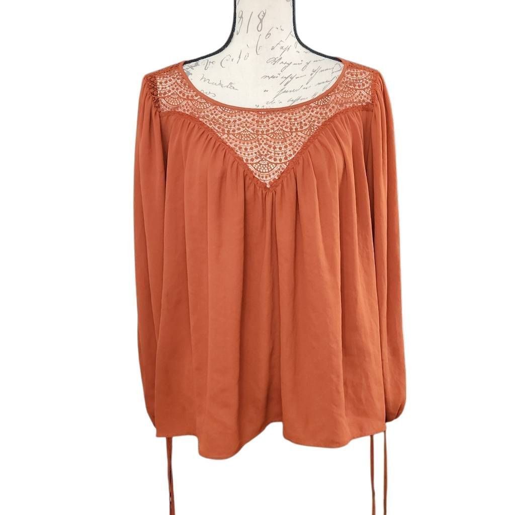 H&M H&M Ladies Size 10 Rust Orange Lace Yolk Peasant Blouse Size L / US 10 / IT 46 - 1 Thumbnail