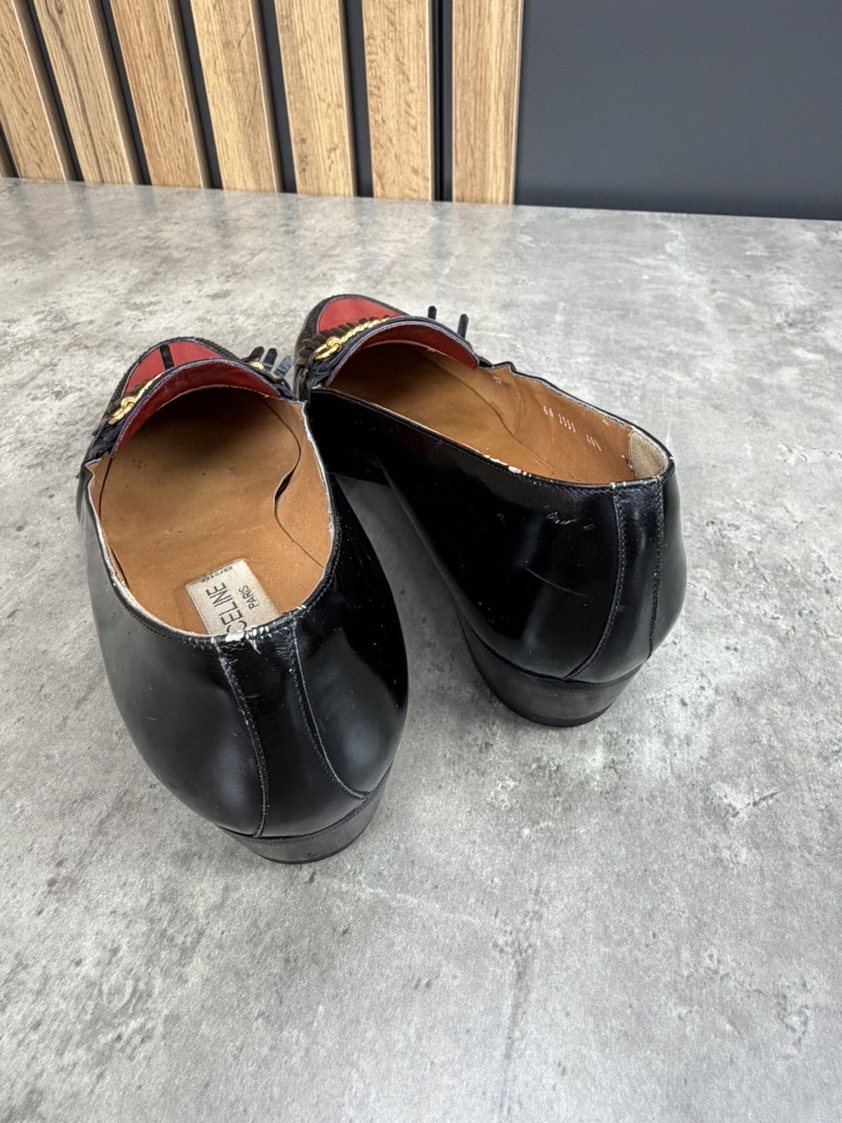 Celine Vintage Celine Leather Loafers Black Red Size 40 1/2 Size US 10.5 / IT 40.5 - 13 Thumbnail