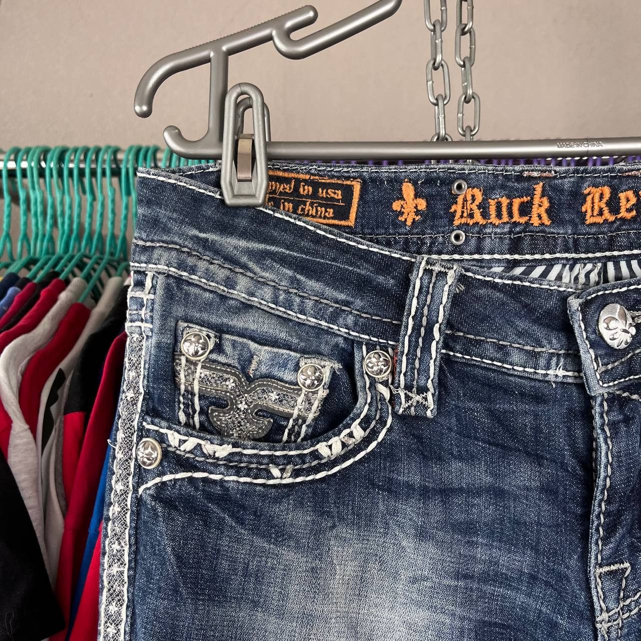 Rock Revival Vintage Rock Revival Printed Blue Denim Skinny Pants Y2K Size 29" - 8 Thumbnail