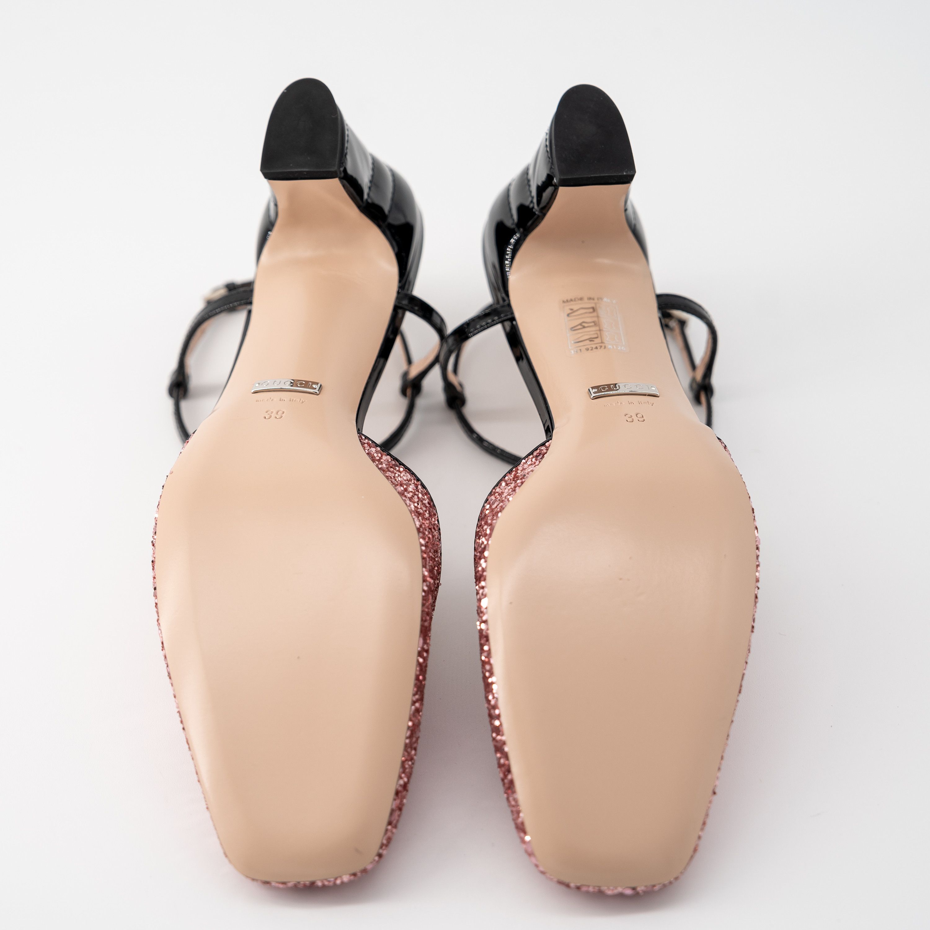 Gucci 39G - Gucci Pink Glitter Slingback Double G T-Strap Pump Size US 9 / IT 39 - 5 Thumbnail