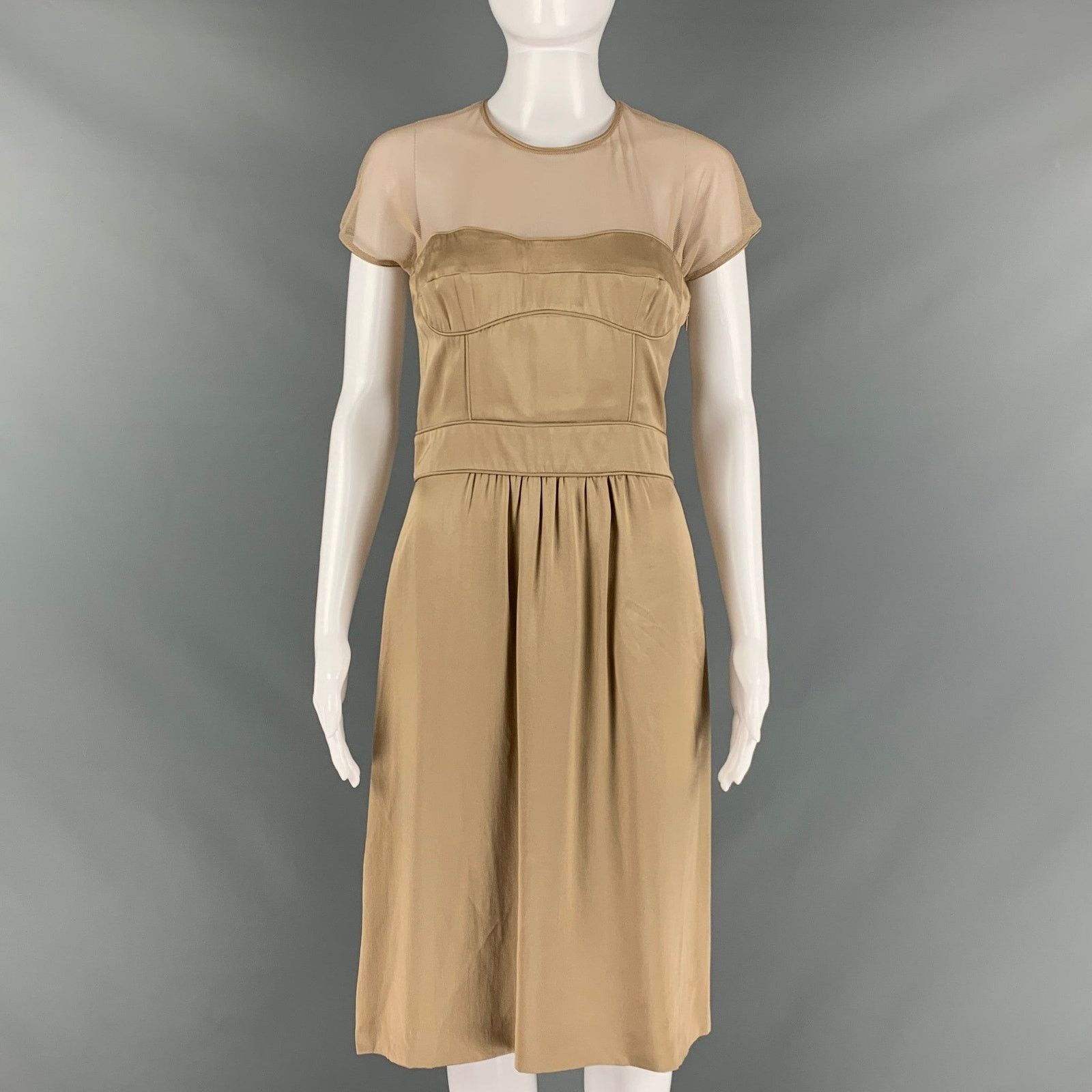 Burberry Prorsum BURBERRY PRORSUM Size 10 Beige Silk Shift Knee-Length Dress Size M / US 6-8 / IT 42-44 - 1 Thumbnail