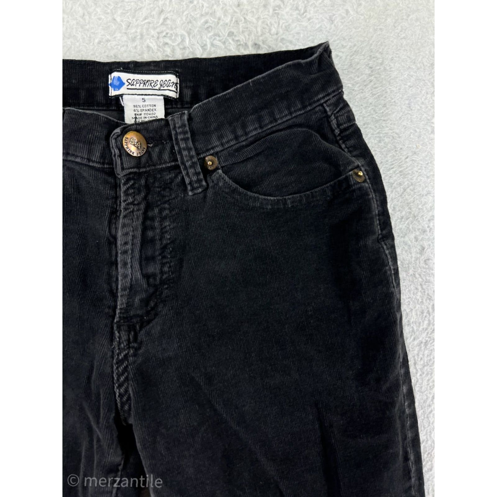 Vintage Sapphire Jeans Pants Womens 5 Black Corduroy Cotton Blend Stretch Bootcut Size 27" / US 4 / IT 40 - 6 Thumbnail