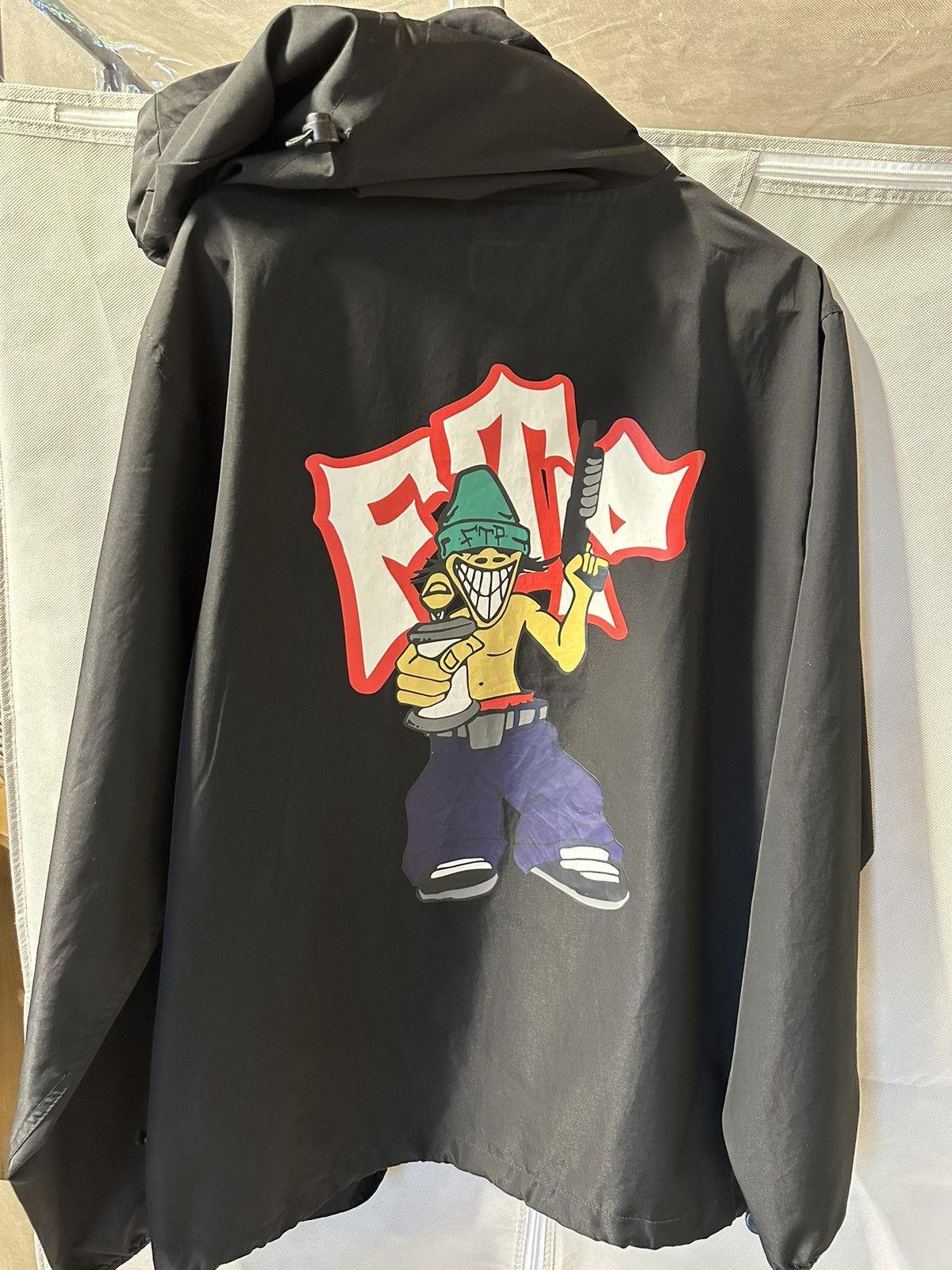 image of Fuck The Population Ftp Tagger Anorak in Black, Men's (Size Large)