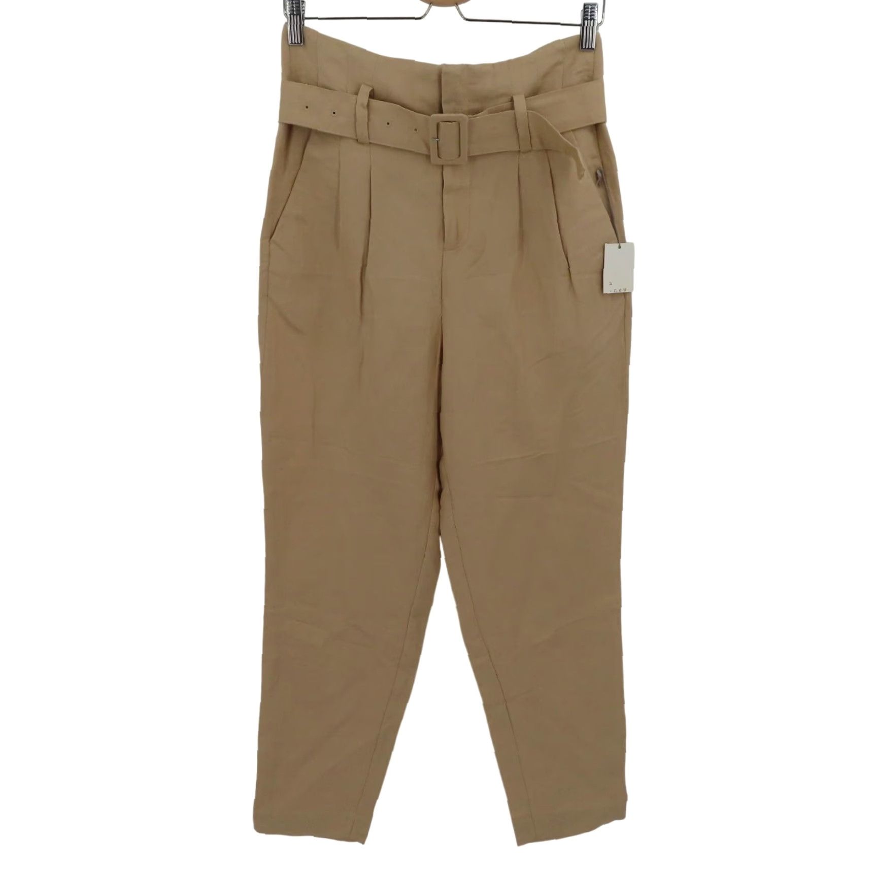 Vintage A New Day Womens 2 Pants Belted Linen Blend High Waist Brown Tan Dress Pants Modern Workwear Size 26" / US 2 / IT 38 - 2 Thumbnail