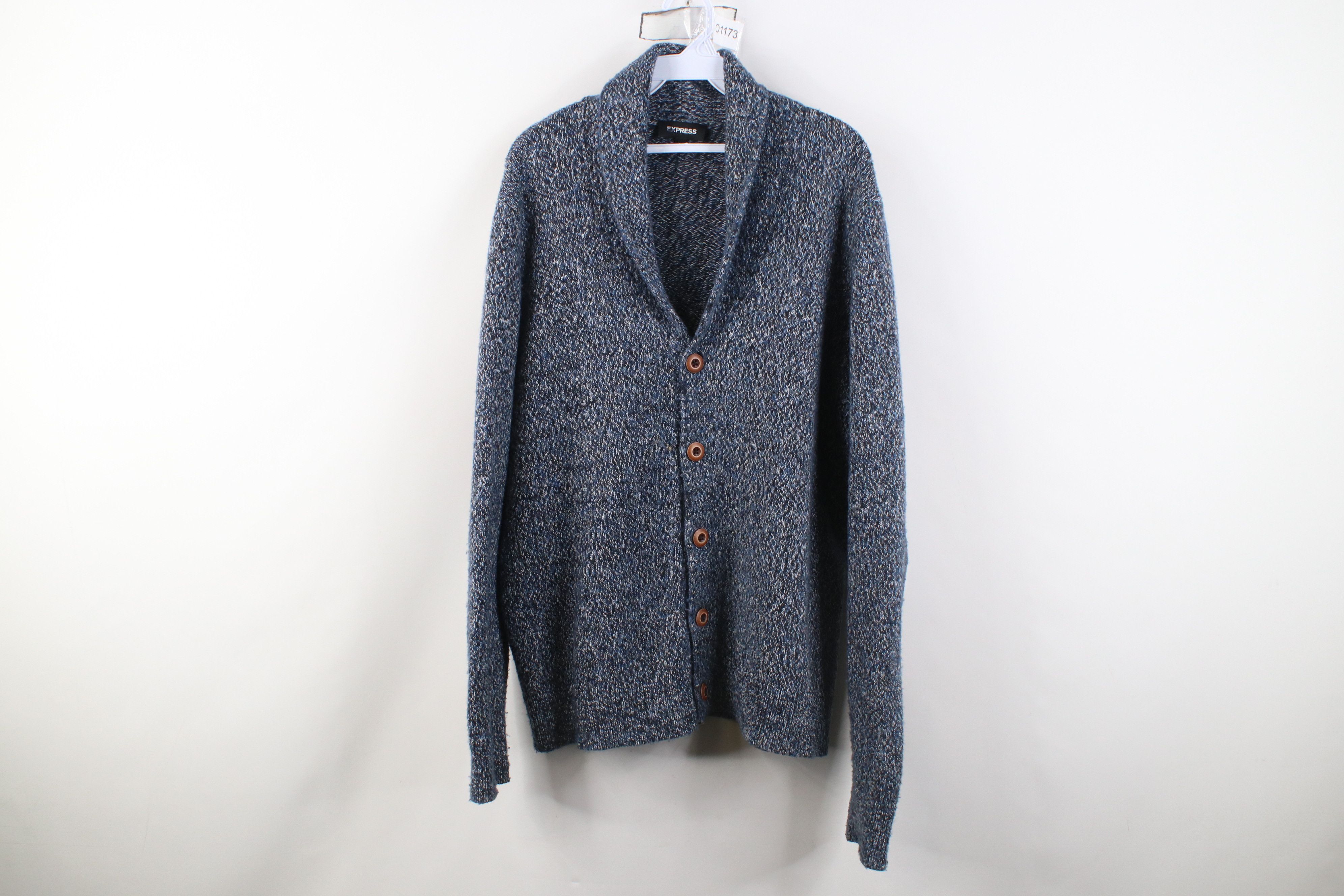 Express Express Fleck Wool Blend Knit Shawl Cardigan Sweater Blue Size US L / EU 52-54 / 3 - 1 Thumbnail