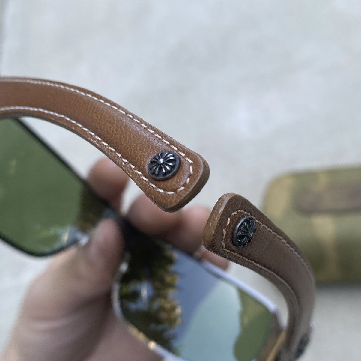 Chrome Hearts Chrome Hearts Deviant II Brown Arms Green Lense Sunglasses Size ONE SIZE - 7 Thumbnail