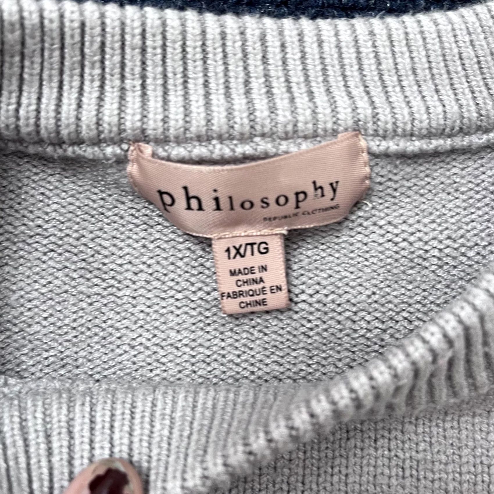 Vintage VINTAGE Philosophy Republic Clothing Sweater Womens 1X Gray Striped Crewneck Pullover Size XL / US 12-14 / IT 48-50 - 2 Thumbnail
