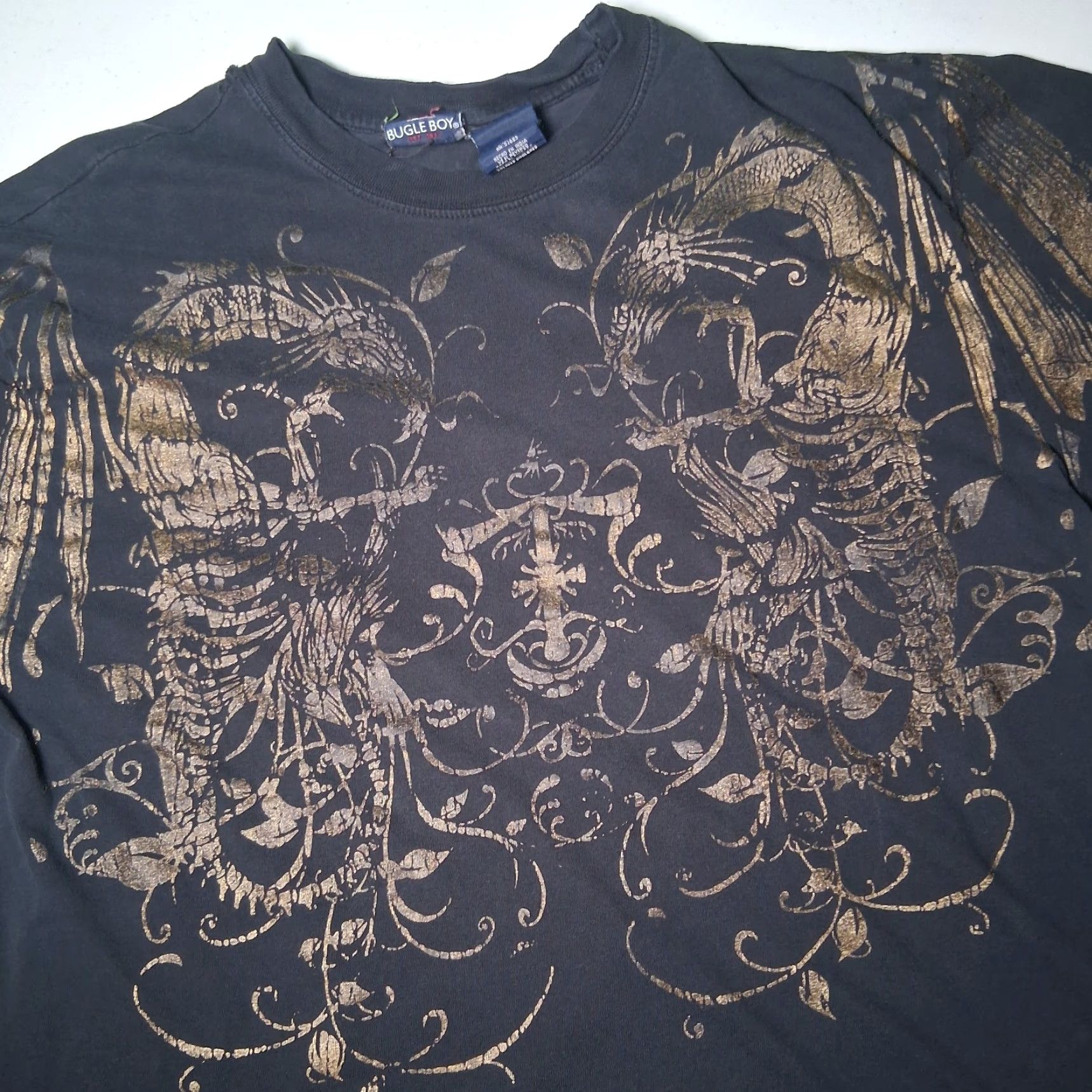 Bugle Boy VINTAGE Bugle Boy Shirt Men M Black Dragon Skeleton Distressed Y2K Graphic T Size US M / EU 48-50 / 2 - 3 Thumbnail