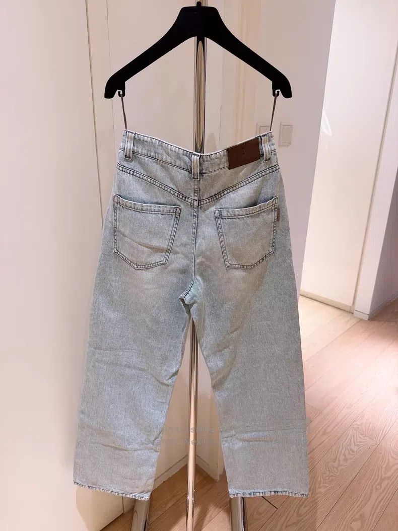 Brunello Cucinelli Brunello Cucinelli Light Blue Washed Denim Wide Leg Jeans Size 25" / US 0 / IT 36 - 2 Thumbnail