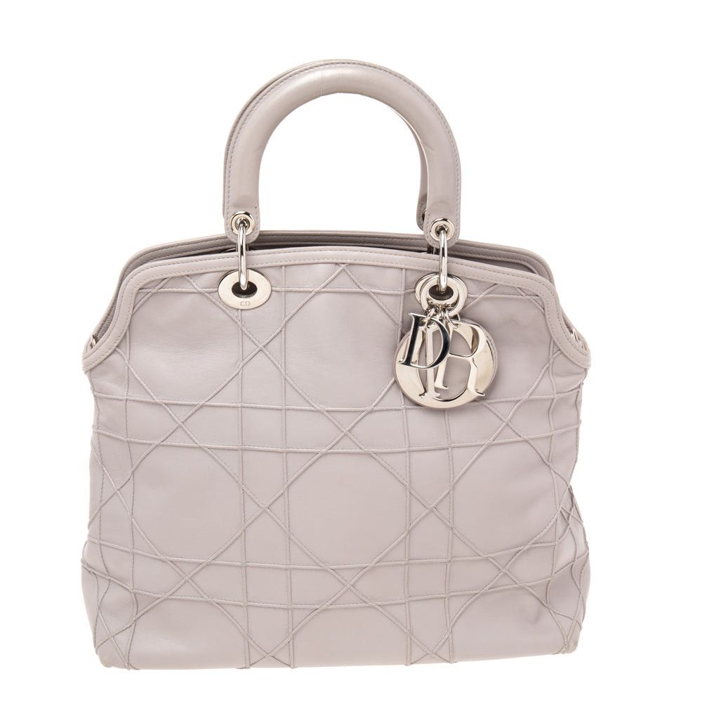 image of Dior Pale Lilac Cannage Leather Granville Tote in Black, Women's