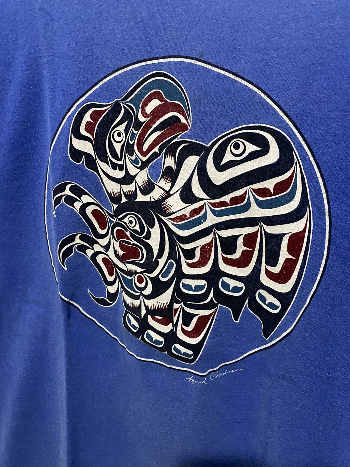 Other Blue Tribal Graphic Art T-Shirt – Unique Streetwear Vintage Size US L / EU 52-54 / 3 - 2 Thumbnail
