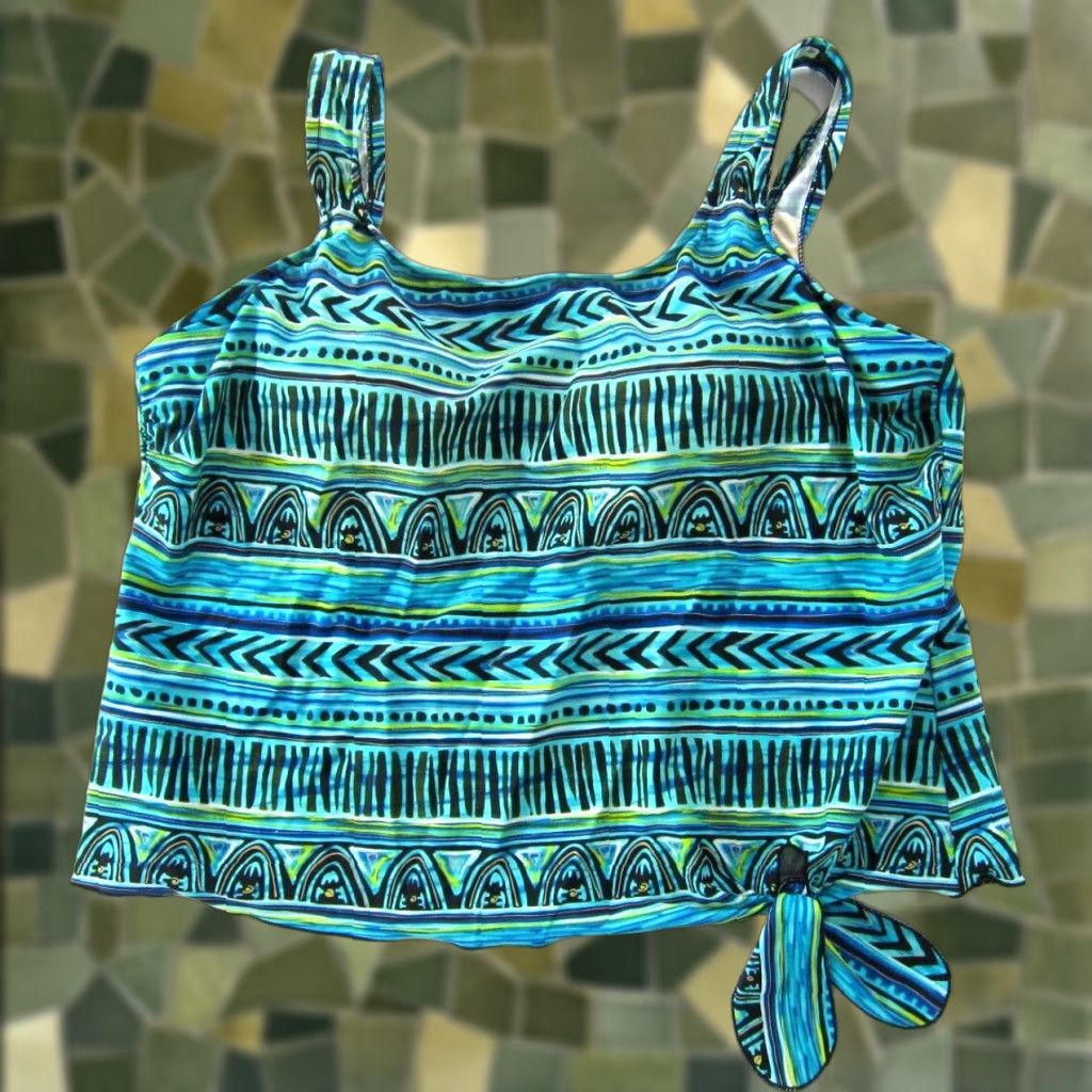 Vintage Azul Tankini Women 16 Blue Built In Bra Swimsuit Aztec Tankini Women 16 Azul Blue Green Aztec Built In Bra Swimsuit Tankini Women 16 Size ONE SIZE - 1 Thumbnail