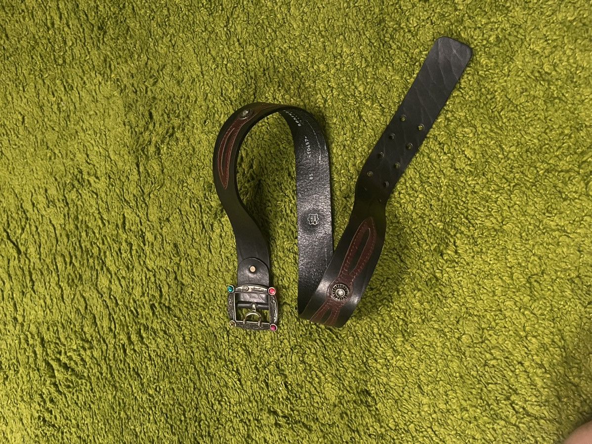 Cowboy Equipment × Genuine Leather × Vintage 💎 Western Cowboy style real leather rhinestones buckle belt Size 32 - 7 Thumbnail