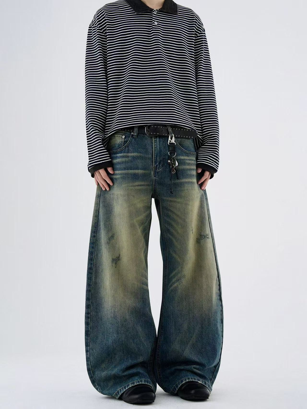 Vintage American retro washed distressed men's loose scimitar jeans Size US 32 / EU 48 - 3 Thumbnail