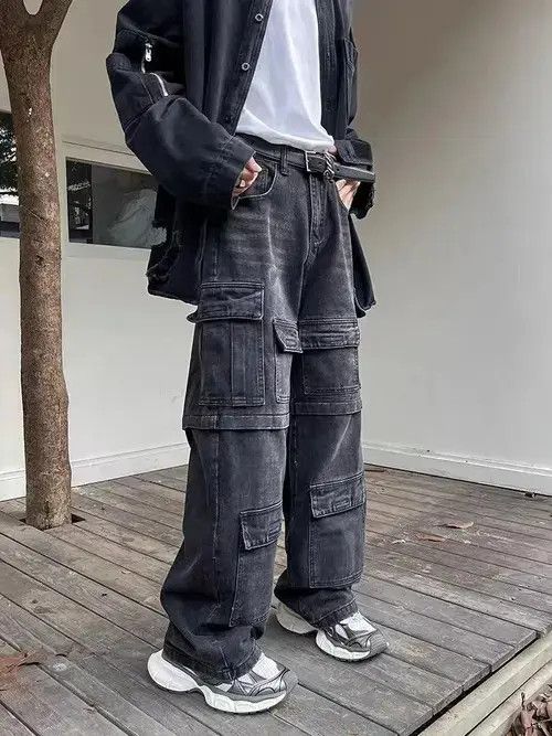 Japanese Brand Retro washed heavy duty functional multi-pocket work jeans Size US 32 / EU 48 - 2 Thumbnail