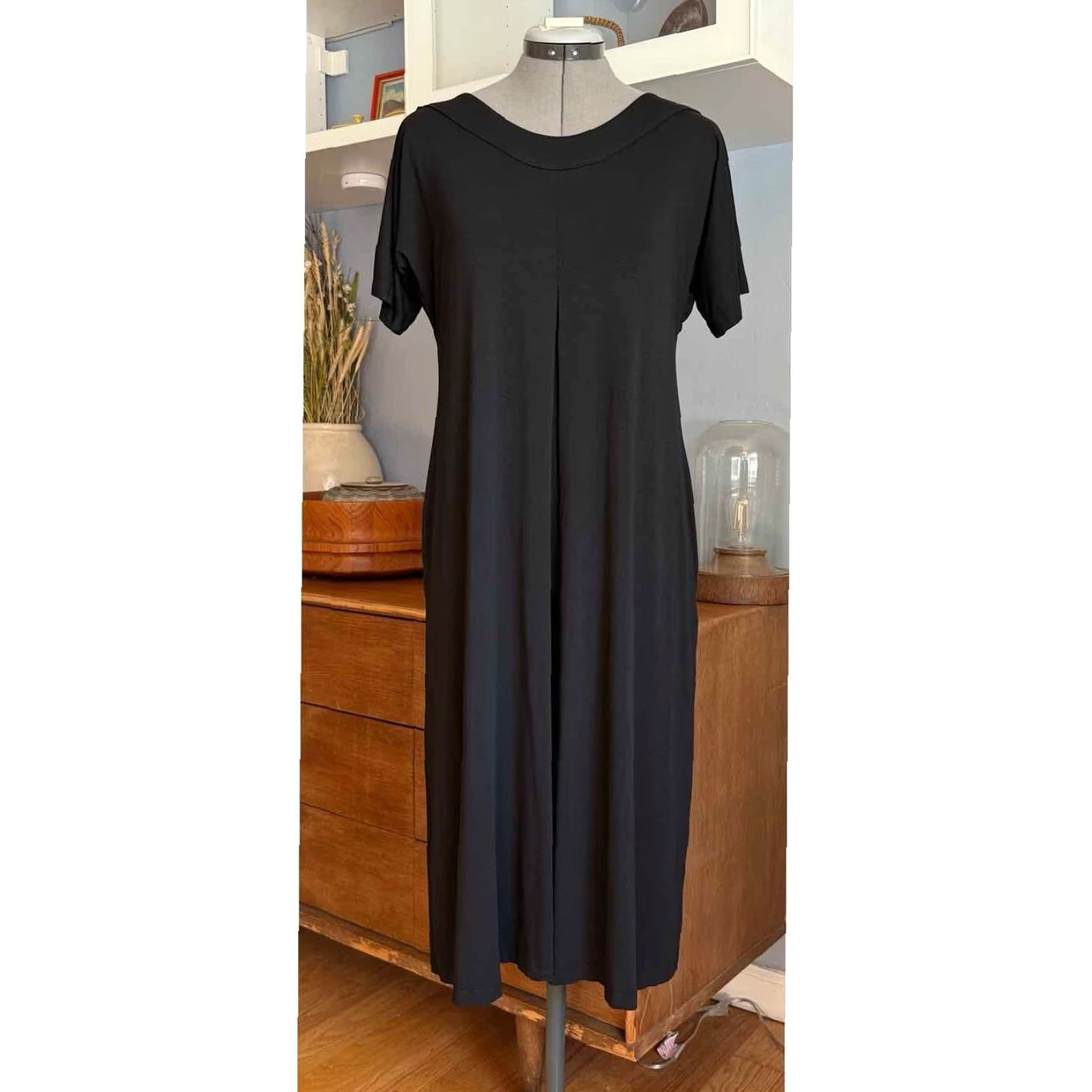 Vintage Lisa Bayne Midi Dress Soft Stretch Pockets Lagenlook Black Dress Size S Size S / US 4 / IT 40 - 2 Thumbnail