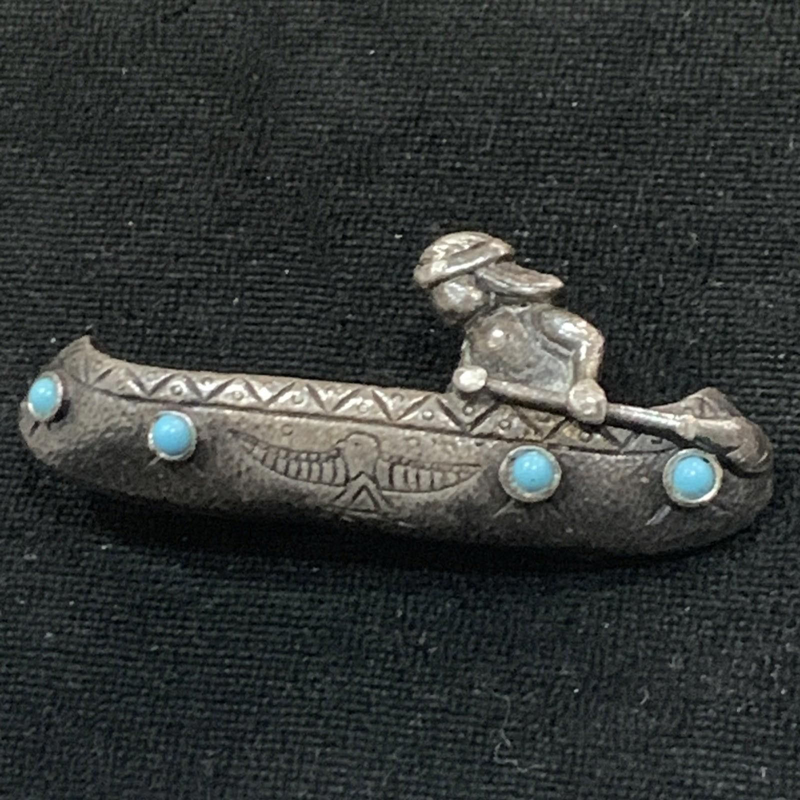 Other Rare Early Navajo BIG Hand Carved Silver Brooch Canoe 2.5" Size ONE SIZE - 1 Thumbnail